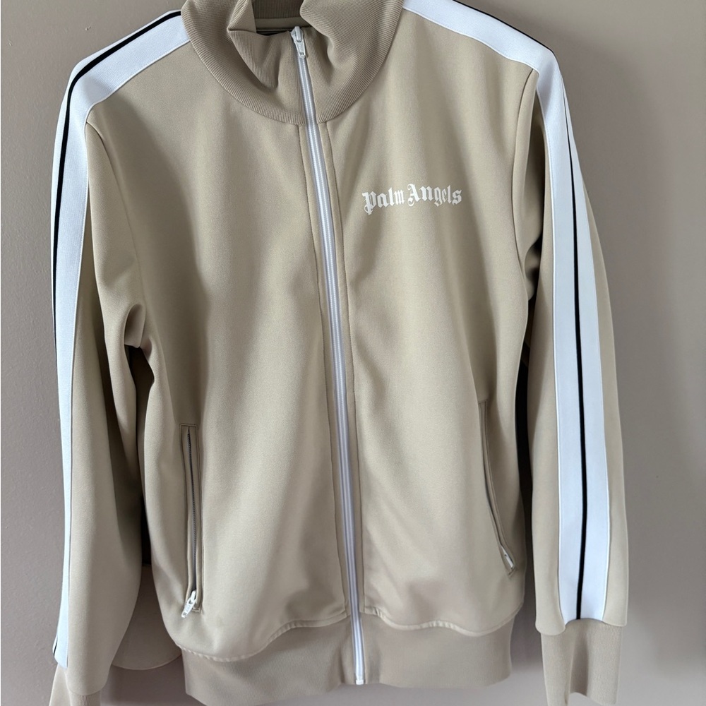 Authentic Palm Angels Tan Track Jacket with White and Black Stripes